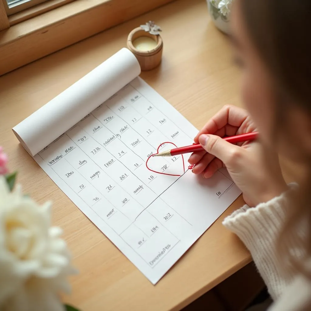 Book Your Wedding Date - Wedding Event Styling Ireland Wedding planning desk with a hand drawing a heart around a calendar date for booking your wedding day in Ireland
